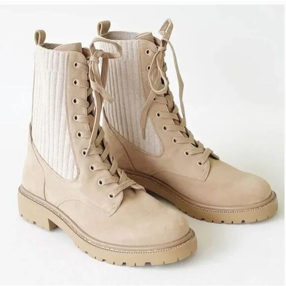 Sam Edelman Lydell Combat Boots 5 Tan Beige NWOT Ankle Booties Lug Suede Lace Up - Picture 1 of 7